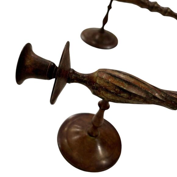 Set of Two Twisted Rust Metal Industrial Iron Candle Wall Sconces - Picture 3 of 7